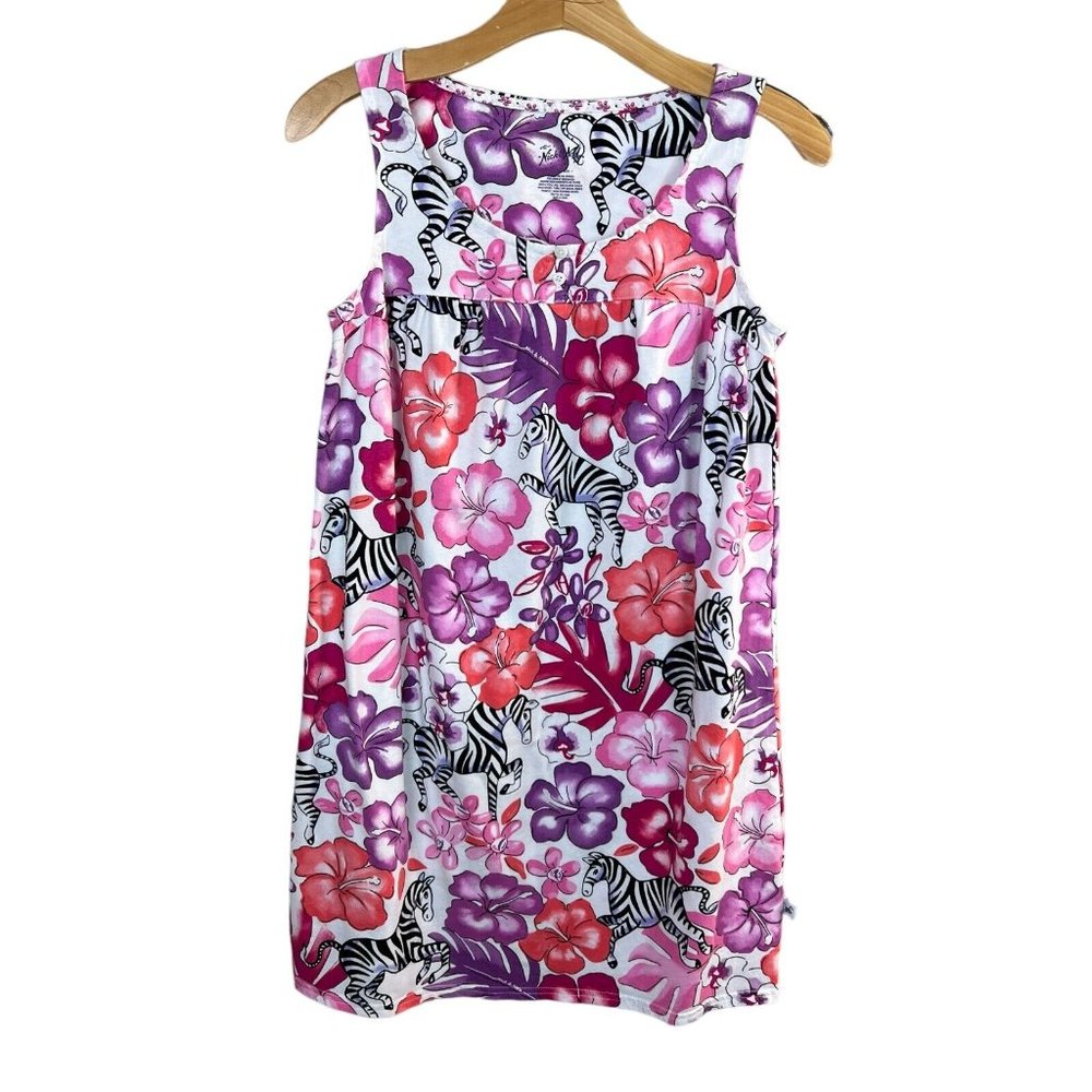 Nick & Nora Sleepwear Dress Small‎ Zebra Floral Pink Purple Sleeveless Nightgown